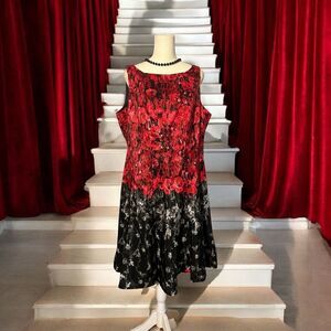 Julian Taylor New York Floral Sleeveless Fit & Flare Dress Size 14 Red Black